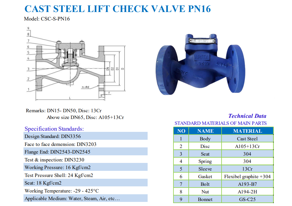 Van 1 chiều chữ ngã Arita CSC-S-PN16