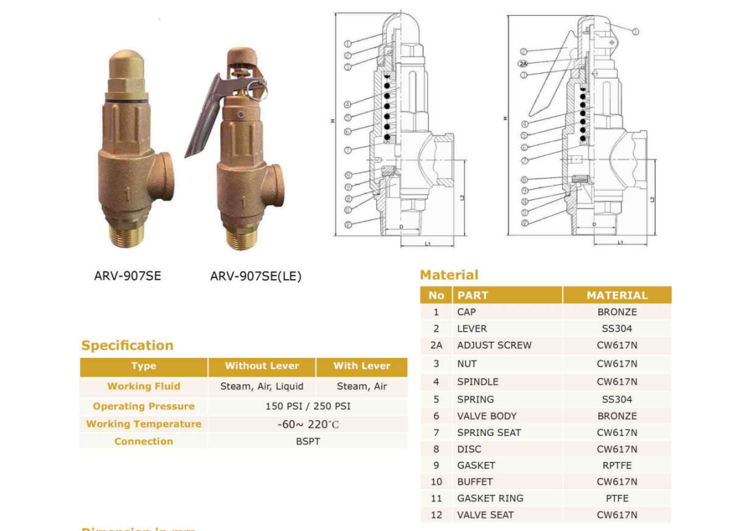 Van an toàn đồng tay gạt Arita A3W ARV-907SE