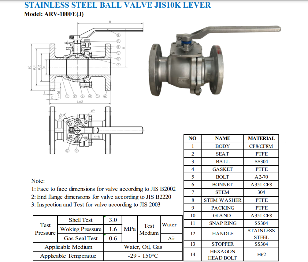 Van bi tay gạt 2 mảnh inox Arita ARV-100FE(J)