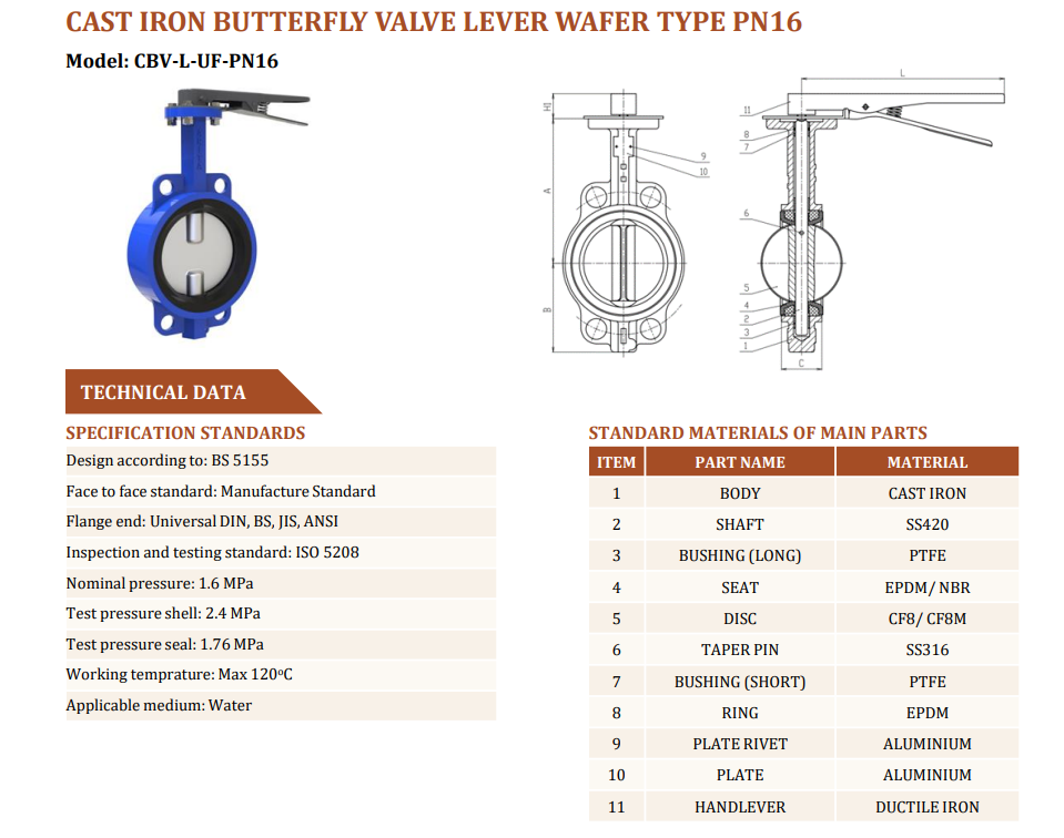 Van bướm tay gạt Arita CBV-L-UF 5 Van bướm tay gạt Arita CBV-L-UF