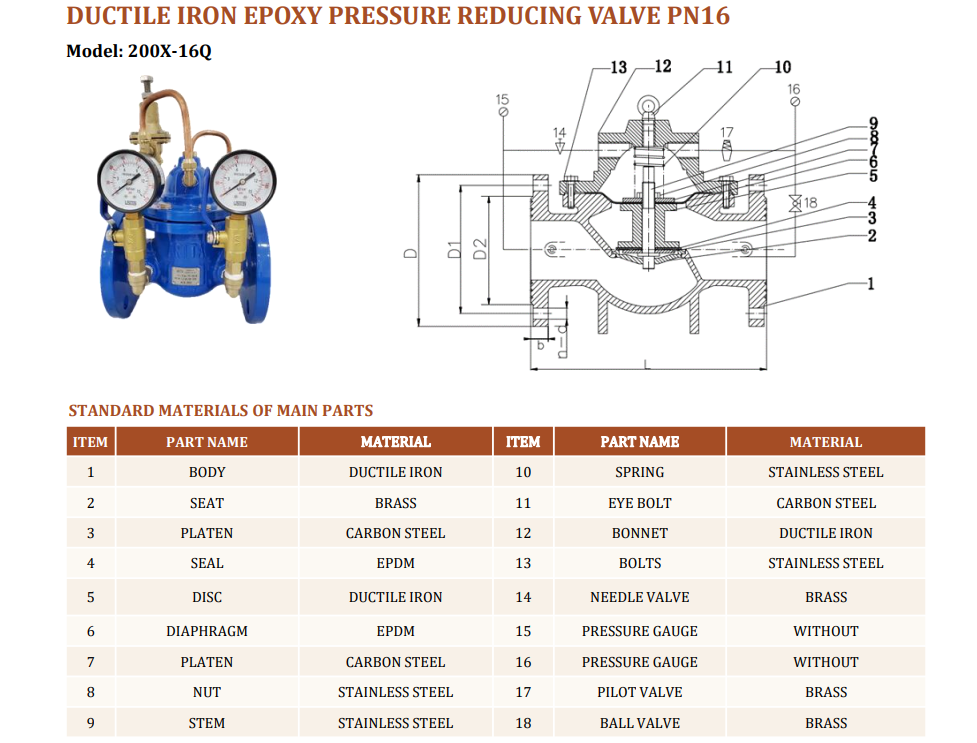 Van giảm áp gang DI Arita 200X-16Q