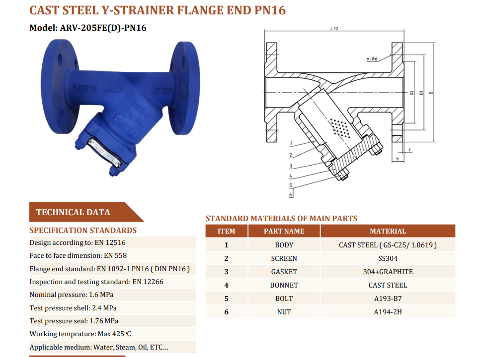 Van lọc Y thép Arita ARV-205FE(D)-PN16